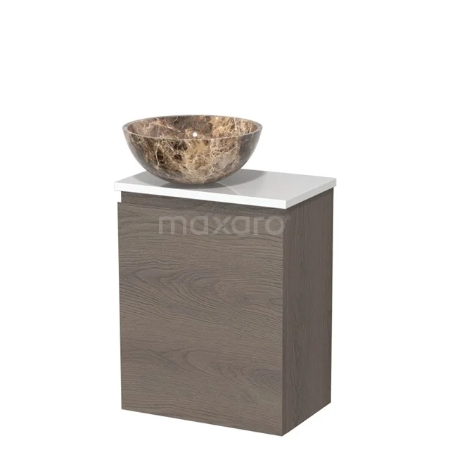Toilet unit with wash basin | 41 cm Dark brown oak Handleless front Dark emperador Natural stone countertop wash basin High-gloss white worktop TMK10-11612