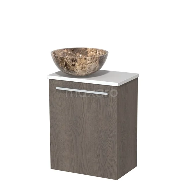 Toilet unit with wash basin | 41 cm Dark brown oak Flat front Dark emperador Natural stone countertop wash basin Matte white worktop TMK10-11617