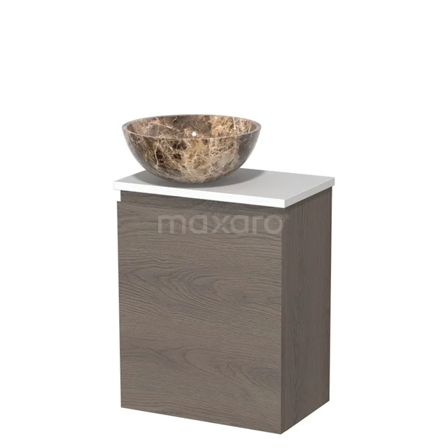 Toilet unit with countertop wash basin | 41 cm Dark brown oak Handleless front Dark emperador Natural stone countertop wash basin Matte white worktop TMK10-11619