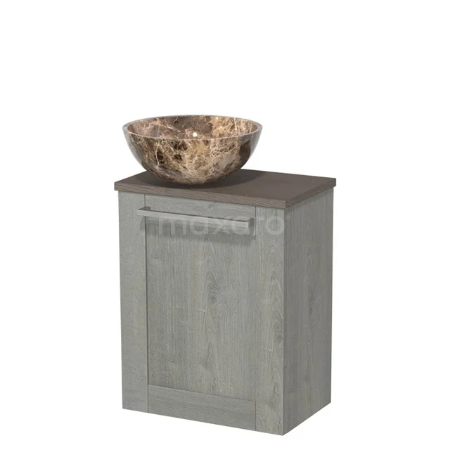 Grey wooden bathroom unit with natural stone countertop wash basin, unique design for stylish and practical bathroom design.