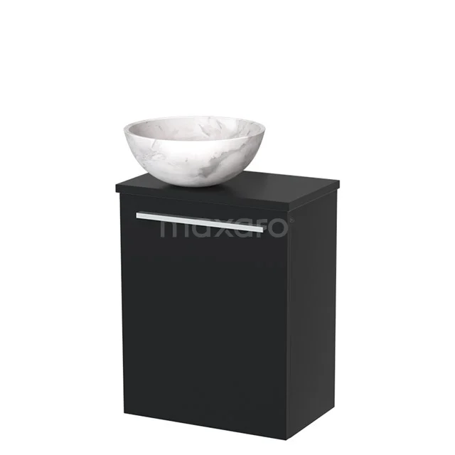 Toiletmeubel met waskom | 41 cm Mat zwart Vlak front Wit marmer Natuursteen waskom Mat zwart blad TMK10-11733
