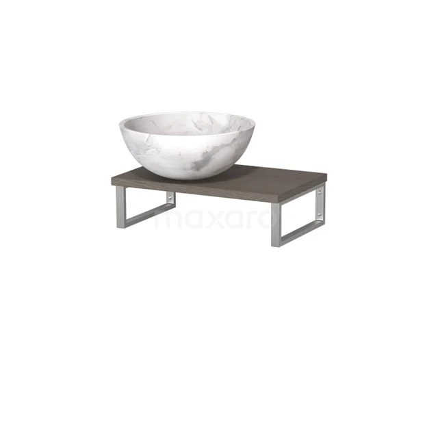 Modulo Pico Basin worktop with countertop wash basin | 41 cm Dark brown oak White marble Natural stone TMK01-00469