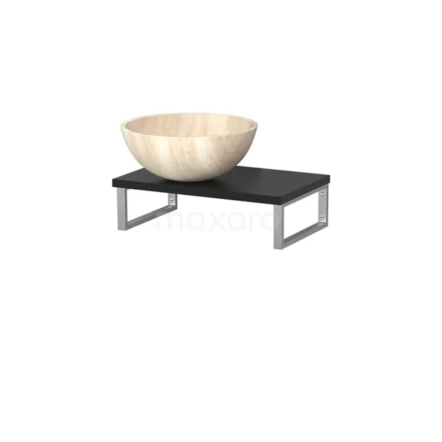 Modulo Pico Basin worktop with countertop wash basin | 41 cm Matte black Travertine Natural stone TMK01-00474