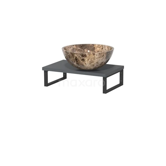 Modulo Pico Waschtischplatte mit Aufsatzwaschbecken | 41 cm Dunkelgrau Dark emperador Naturstein TMK01-00548 Brauner Marmor Aufsatzwaschbecken auf schwarzer Metall Waschtischplatte, stilvolle Blickfang für ein modernes Badezimmer.