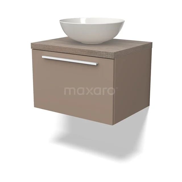 Waschtischunterschrank mit Konsole BMK11-01971 Hängendes Badmöbel Taupe mit Waschbecken, modernes Design, Holzoptik, perfekt für ein modernes Badezimmer.