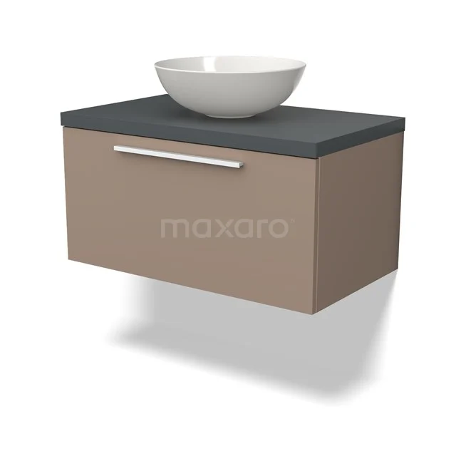 Modulo Plato Vanity units for countertop basin | 80 cm Taupe Flat front Dark grey worktop 1 drawer BMK11-01984