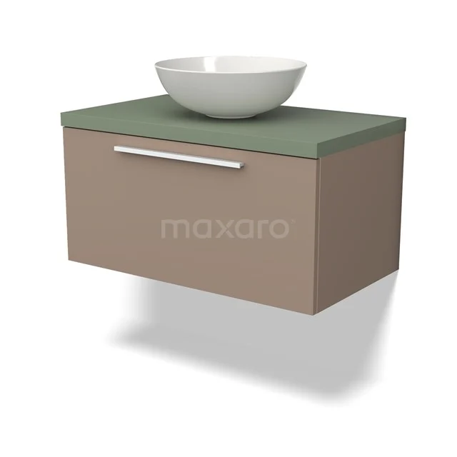 Modulo Plato Vanity units for countertop basin | 80 cm Taupe Flat front Sage green worktop 1 drawer BMK11-01986