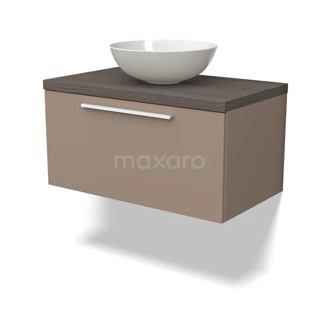 Modulo Plato Vanity units for countertop basin | 80 cm Taupe Flat front Dark brown oak worktop 1 drawer BMK11-01992
