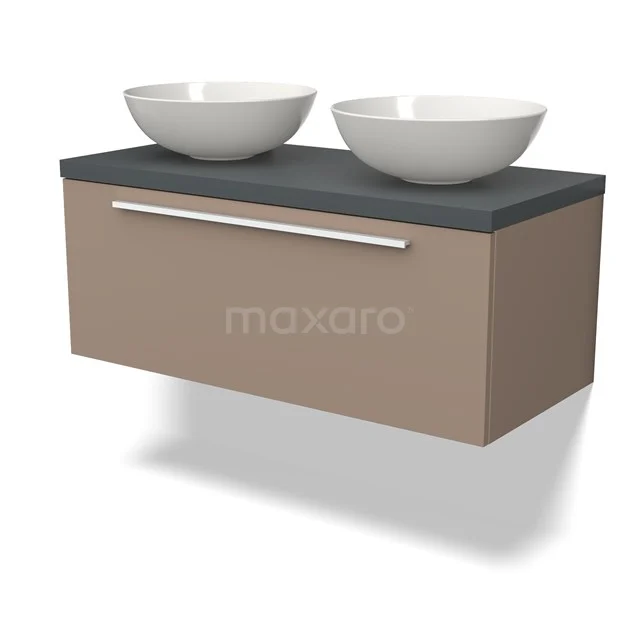 Modulo Plato Vanity units for countertop basin | 100 cm Taupe Flat front Dark grey worktop 1 drawer BMK11-02001
