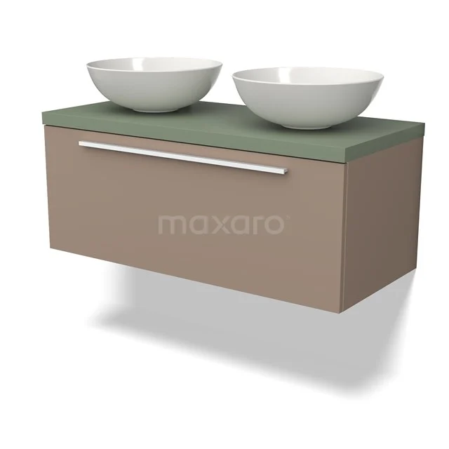 Modulo Plato Vanity units for countertop basin | 100 cm Taupe Flat front Sage green worktop 1 drawer BMK11-02003
