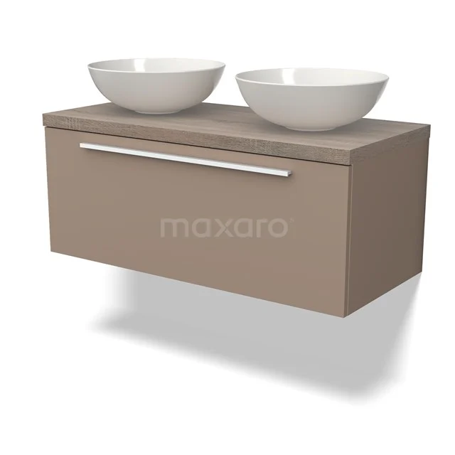 Modulo Plato Badkamermeubel voor waskom | 100 cm Taupe Vlak front Eiken blad 1 lade BMK11-02005