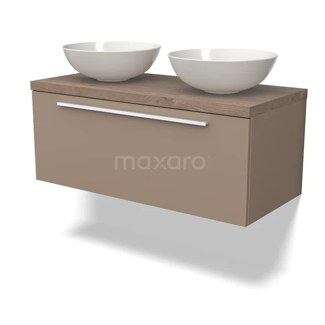 Modulo Plato Badkamermeubel voor waskom | 100 cm Taupe Vlak front Middenbruin eiken blad 1 lade BMK11-02008