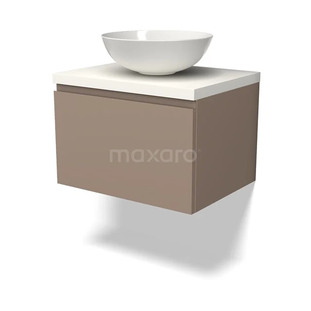 Modulo Plato Vanity units for countertop basin | 60 cm Taupe Handle-less front Matte white worktop 1 drawer BMK11-02034