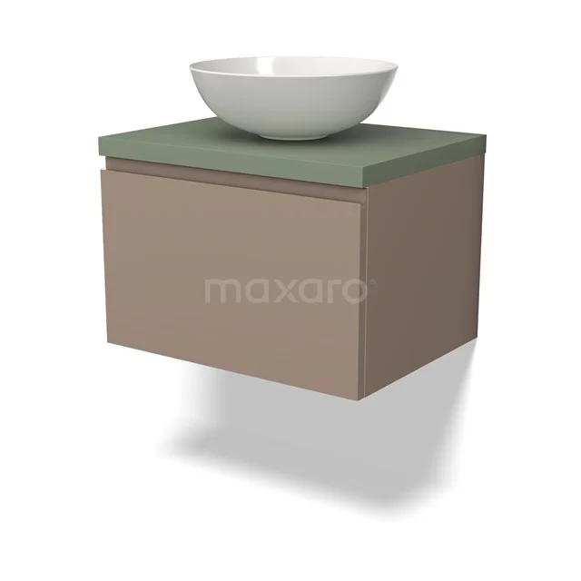Modulo Plato Vanity units for countertop basin | 60 cm Taupe Handle-less front Sage green worktop 1 drawer BMK11-02037