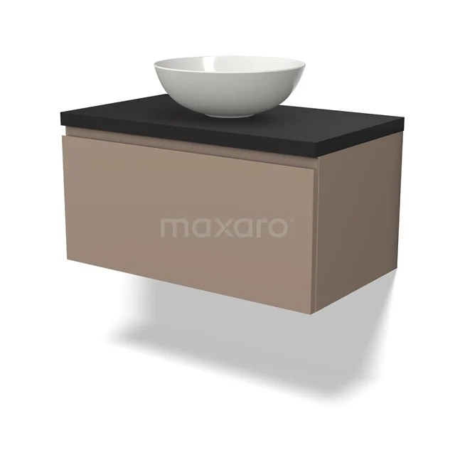 Modulo Plato Vanity units for countertop basin | 80 cm Taupe Handle-less front Matte black worktop 1 drawer BMK11-02047