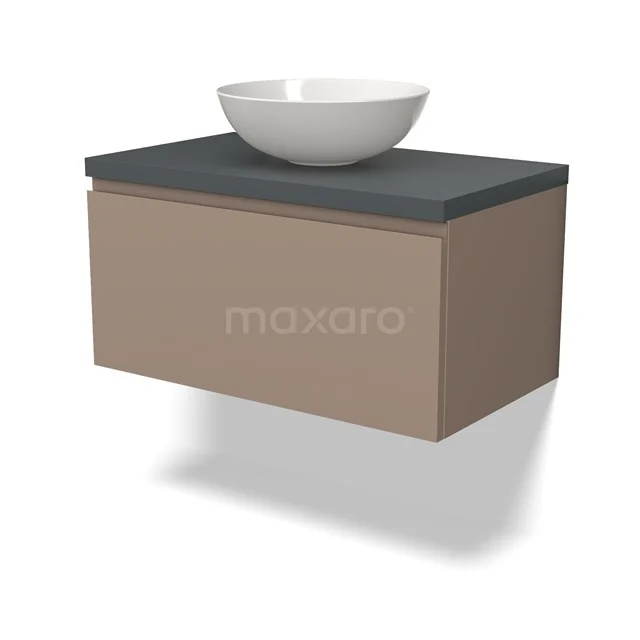 Modulo Plato Vanity units for countertop basin | 80 cm Taupe Handle-less front Dark grey worktop 1 drawer BMK11-02052