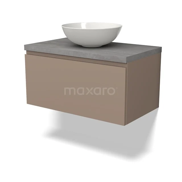 Modulo Plato Vanity units for countertop basin | 80 cm Taupe Handle-less front Light grey concrete worktop 1 drawer BMK11-02062