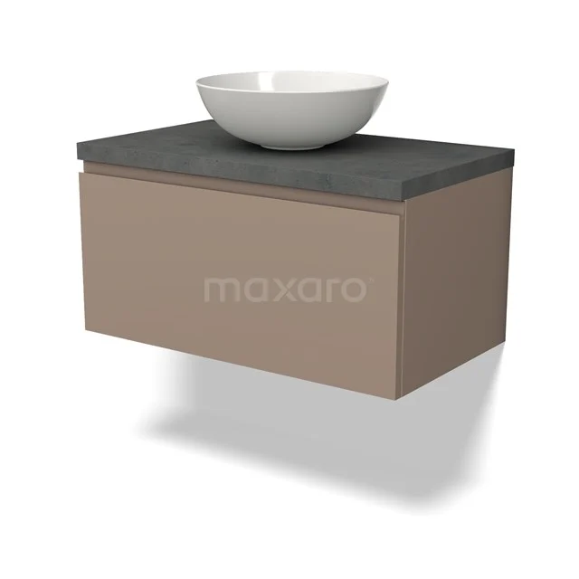 Modulo Plato Vanity units for countertop basin | 80 cm Taupe Handle-less front Dark grey concrete worktop 1 drawer BMK11-02063