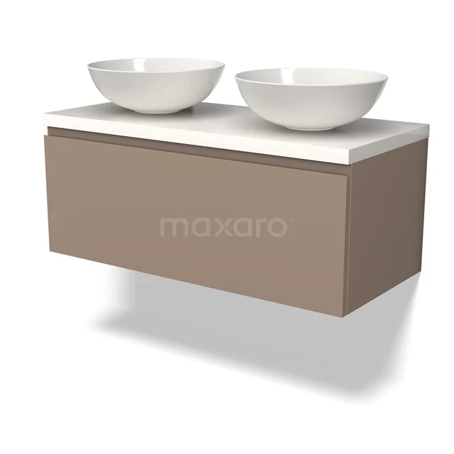 Modulo Plato Vanity units for countertop basin | 100 cm Taupe Handle-less front High-gloss white worktop 1 drawer BMK11-02067
