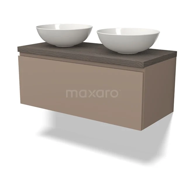 Modulo Plato Vanity units for countertop basin | 100 cm Taupe Handle-less front Dark brown oak worktop 1 drawer BMK11-02077