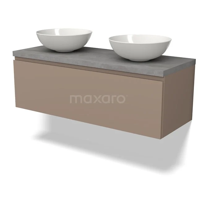 Modulo Plato Badkamermeubel voor waskom | 120 cm Taupe Greeploos front Lichtgrijs beton blad 1 lade BMK11-02096