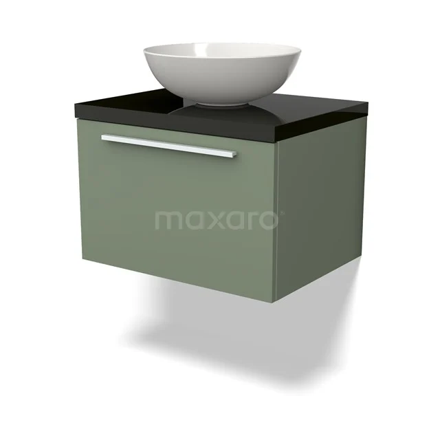 Modulo Plato Vanity units for countertop basin | 60 cm Sage green Flat front High-gloss black worktop 1 drawer BMK11-02104