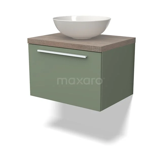 Modulo Plato Vanity units for countertop basin | 60 cm Sage green Flat front Oak worktop 1 drawer BMK11-02107
