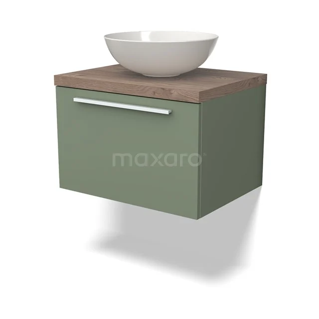 Modulo Plato Vanity units for countertop basin | 60 cm Sage green Flat front Mid brown oak worktop 1 drawer BMK11-02110