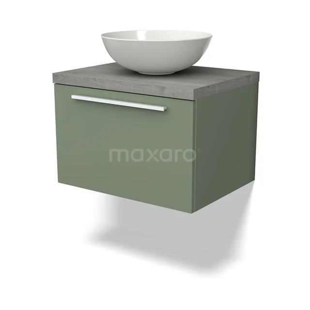 Modulo Plato Vanity units for countertop basin | 60 cm Sage green Flat front Grey oak worktop 1 drawer BMK11-02112