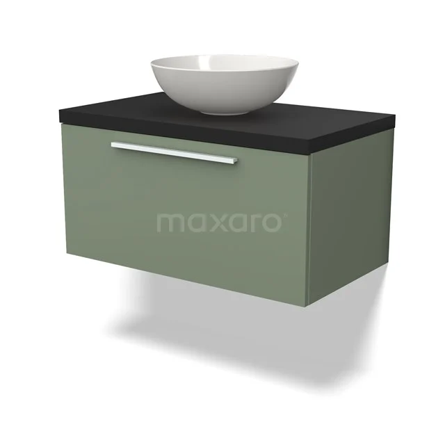 Modulo Plato Vanity units for countertop basin | 80 cm Sage green Flat front Matte black worktop 1 drawer BMK11-02115
