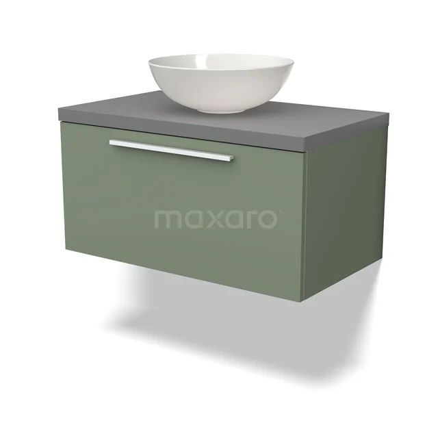 Modulo Plato Vanity units for countertop basin | 80 cm Sage green Flat front Mid grey worktop 1 drawer BMK11-02117