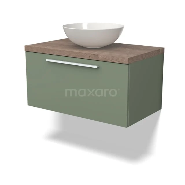Modulo Plato Vanity units for countertop basin | 80 cm Sage green Flat front Mid brown oak worktop 1 drawer BMK11-02127