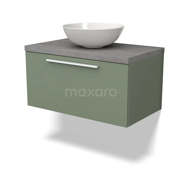 Modulo Plato Vanity units for countertop basin | 80 cm Sage green Flat front Light grey concrete worktop 1 drawer BMK11-02130