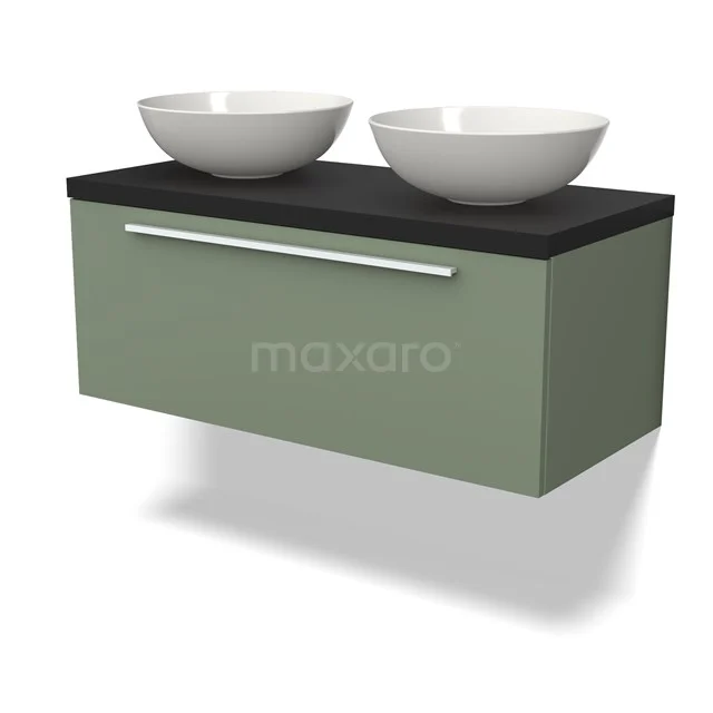 Modulo Plato Vanity units for countertop basin | 100 cm Sage green Flat front Matte black worktop 1 drawer BMK11-02132