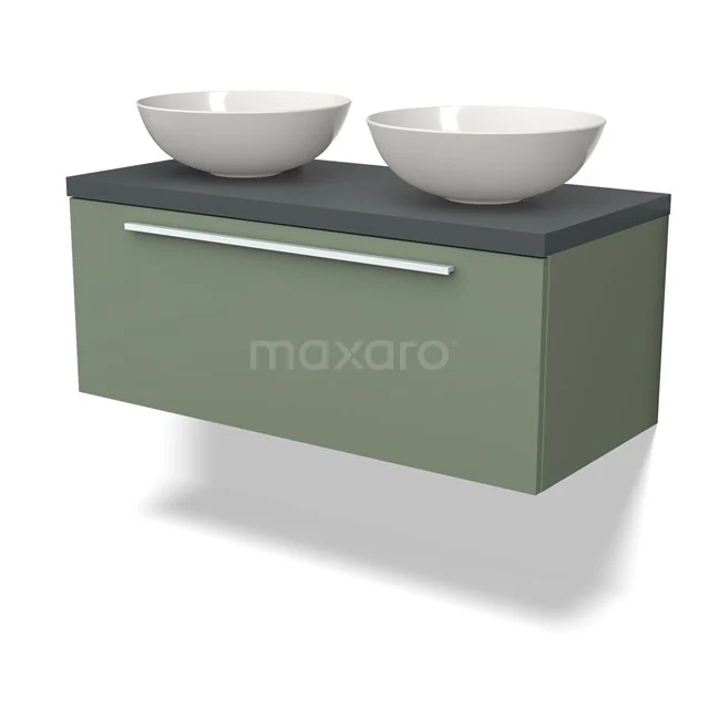 Modulo Plato Vanity units for countertop basin | 100 cm Sage green Flat front Dark grey worktop 1 drawer BMK11-02137