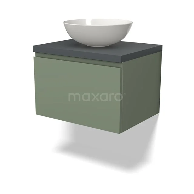 Modulo Plato Vanity units for countertop basin | 60 cm Sage green Handle-less front Dark grey worktop 1 drawer BMK11-02171