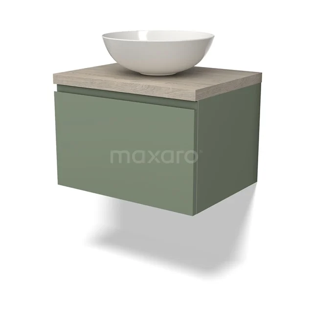Modulo Plato Vanity units for countertop basin | 60 cm Sage green Handle-less front Light grey oak worktop 1 drawer BMK11-02176