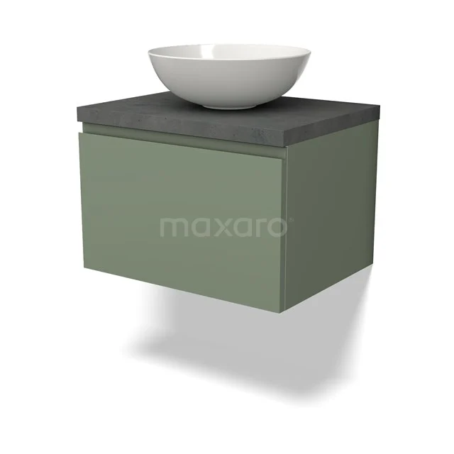 Modulo Plato Vanity units for countertop basin | 60 cm Sage green Handle-less front Dark grey concrete worktop 1 drawer BMK11-02182