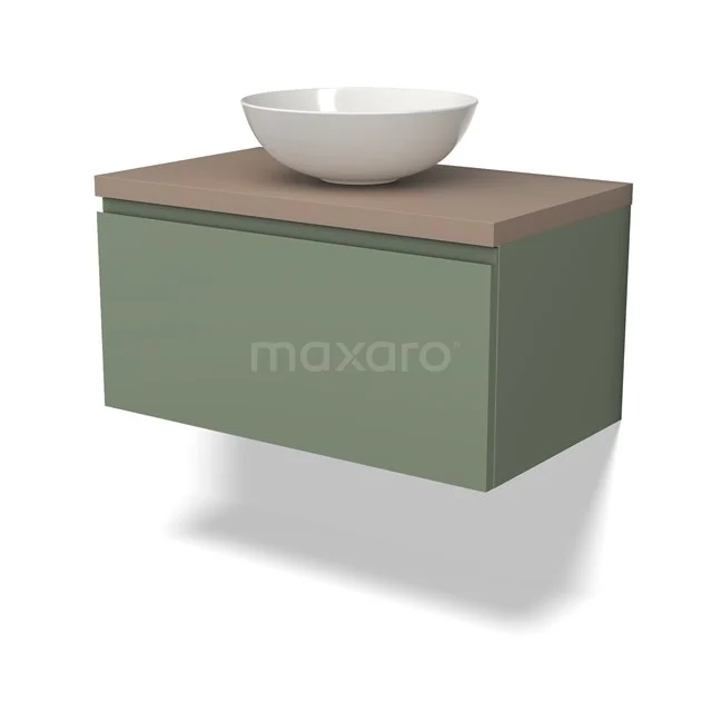 Modulo Plato Vanity units for countertop basin | 80 cm Sage green Handle-less front Taupe worktop 1 drawer BMK11-02184
