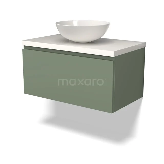 Waschtischunterschrank mit Konsole BMK11-02186 Grünes schwebendes Badezimmermöbel mit weißem Aufsatzwaschbecken, modernes Design und klare Linien, ideal für ein stilvolles Badezimmer.