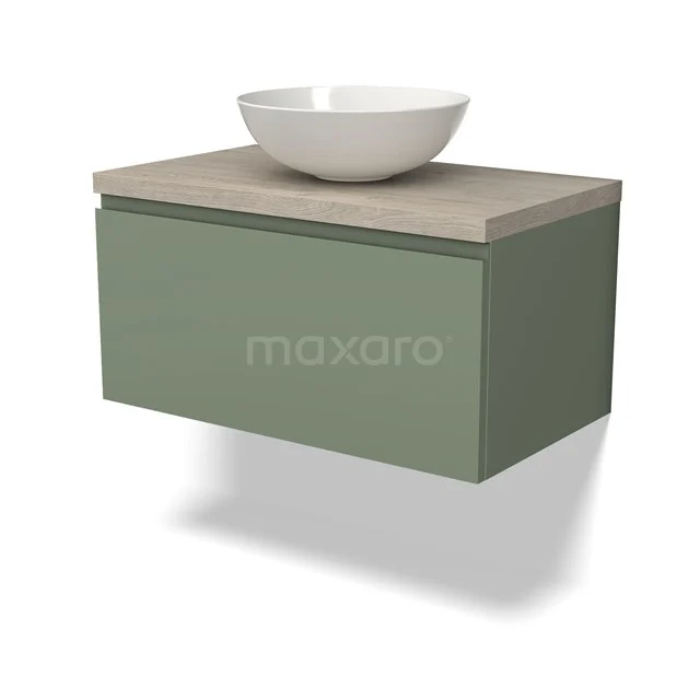 Modulo Plato Vanity units for countertop basin | 80 cm Sage green Handle-less front Light grey oak worktop 1 drawer BMK11-02193