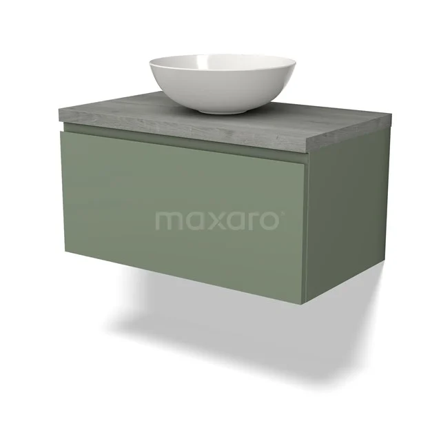 Modulo Plato Vanity units for countertop basin | 80 cm Sage green Handle-less front Grey oak worktop 1 drawer BMK11-02197