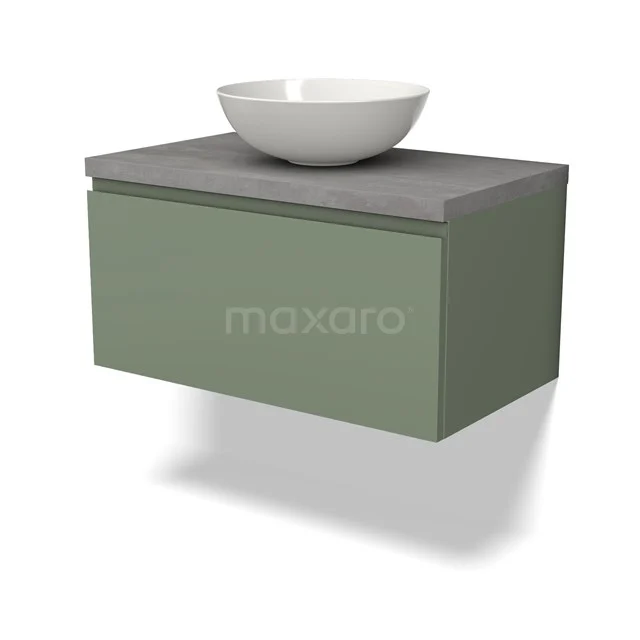 Modulo Plato Vanity units for countertop basin | 80 cm Sage green Handle-less front Light grey concrete worktop 1 drawer BMK11-02198