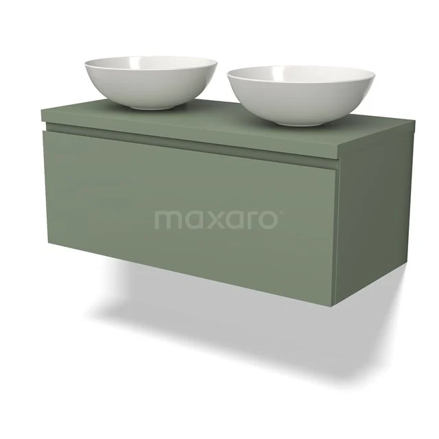 Modulo Plato Vanity units for countertop basin | 100 cm Sage green Handle-less front Sage green worktop 1 drawer BMK11-02207
