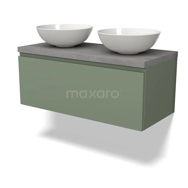 Modulo Plato Vanity units for countertop basin | 100 cm Sage green Handle-less front Light grey concrete worktop 1 drawer BMK11-02215