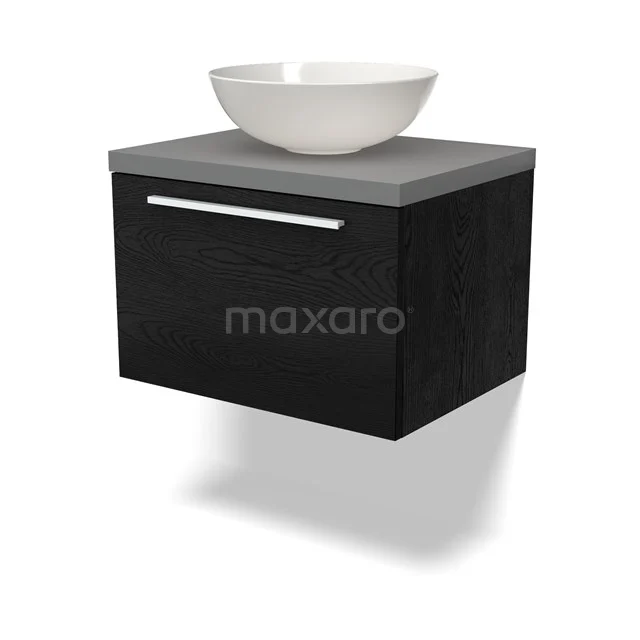 Modulo Plato Vanity units for countertop basin | 60 cm Black oak Flat front Mid grey worktop 1 drawer BMK11-02236