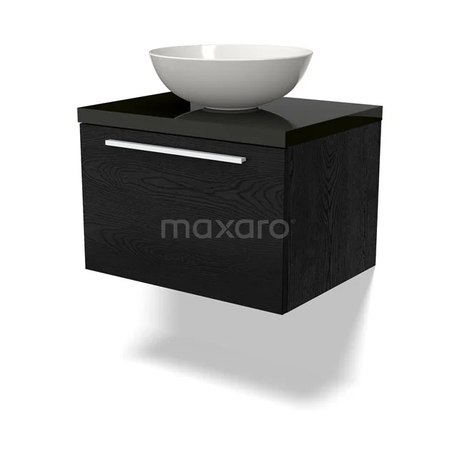 Modulo Plato Vanity units for countertop basin | 60 cm Black oak Flat front High-gloss black worktop 1 drawer BMK11-02240