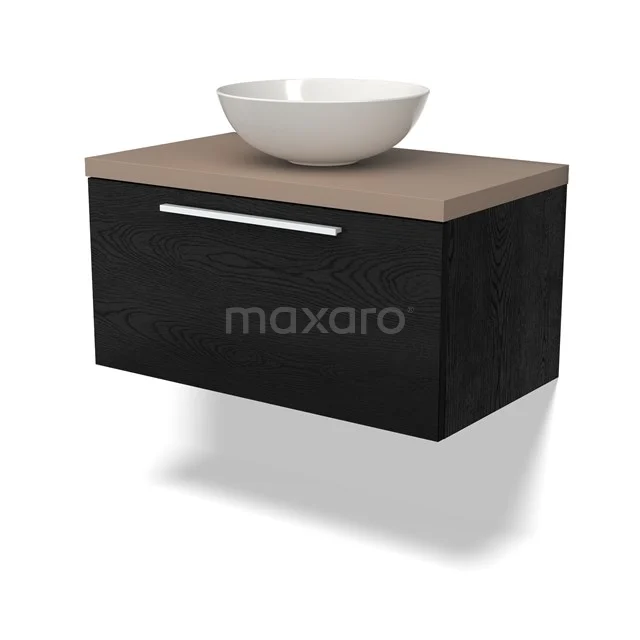 Modulo Plato Vanity units for countertop basin | 80 cm Black oak Flat front Taupe worktop 1 drawer BMK11-02252