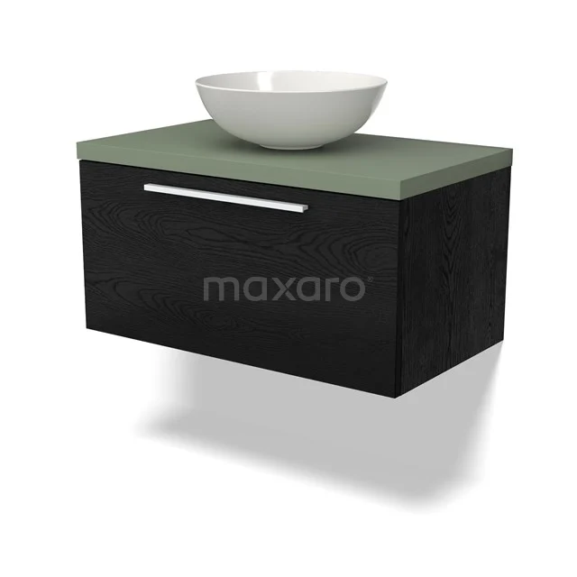 Modulo Plato Vanity units for countertop basin | 80 cm Black oak Flat front Sage green worktop 1 drawer BMK11-02258