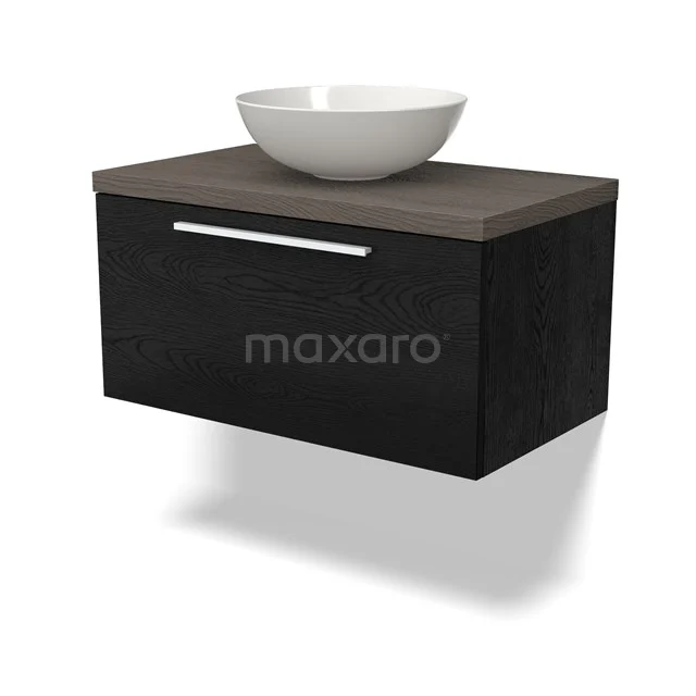 Modulo Plato Vanity units for countertop basin | 80 cm Black oak Flat front Dark brown oak worktop 1 drawer BMK11-02264